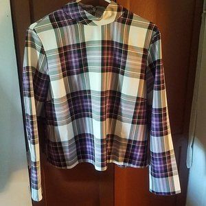 Asos purple plaid high neck blouse